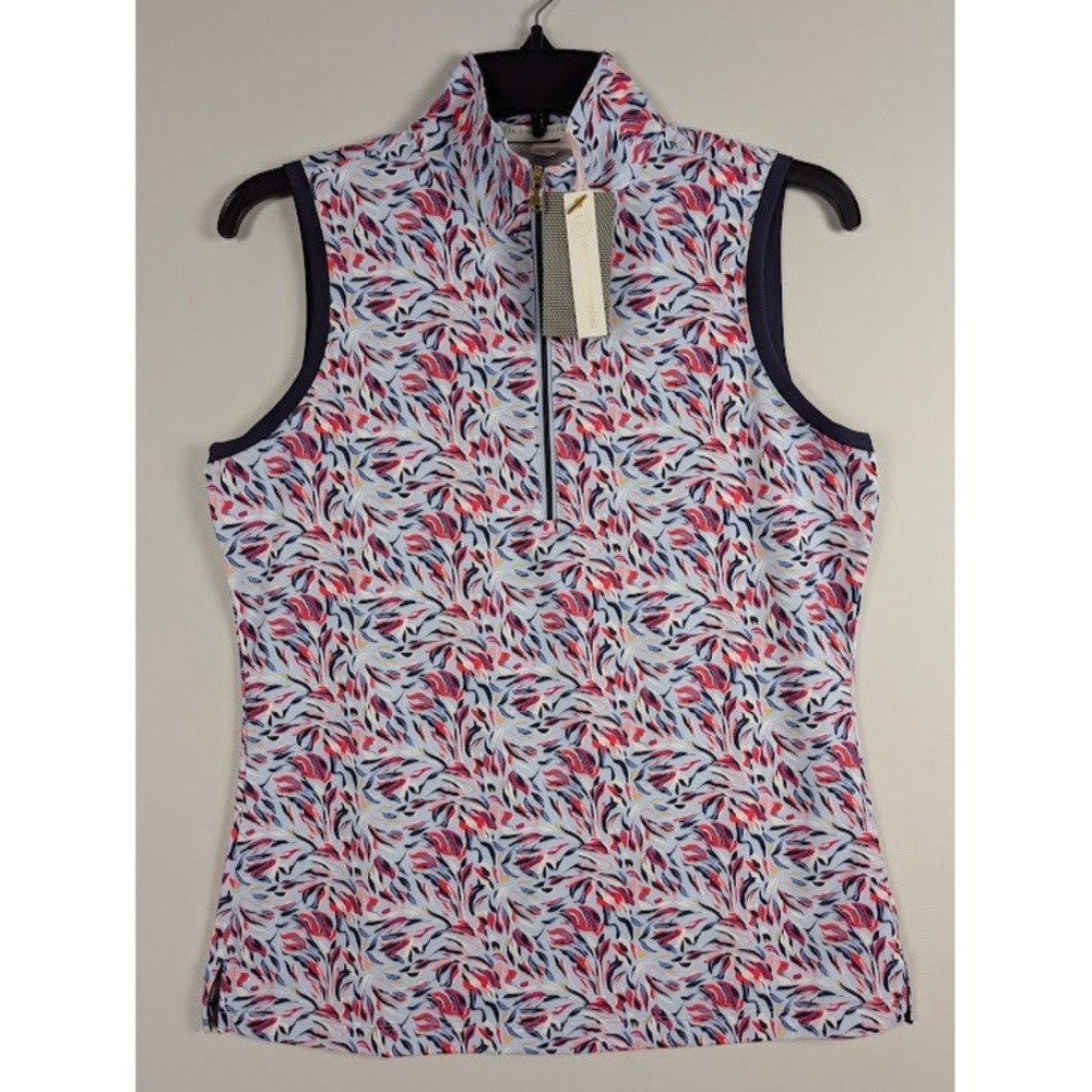 Fairway & Greene Darcy Sleeveless Golf Polo Women S Floral Blue Red Quarter Zip